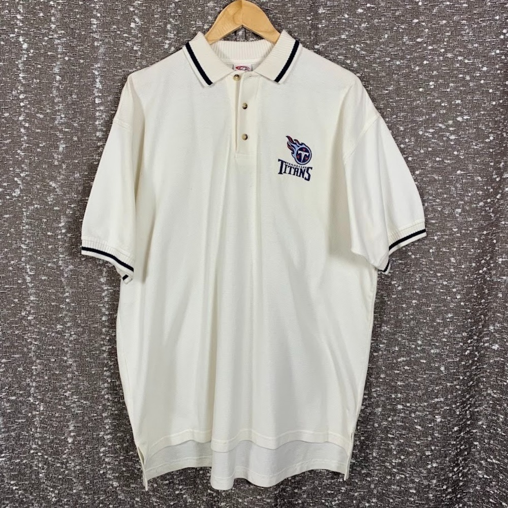 VTG Tennessee Titans Polo Shirt Mens XL White NFL True Fan Short Sleeve Y2K
